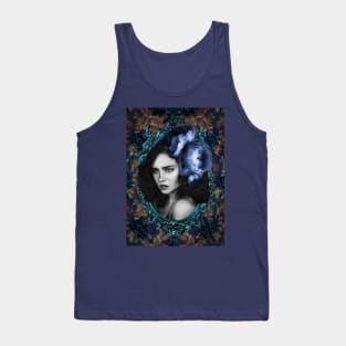 Light blue Beautiful Girl Floral Portrait Digital Artwork Tank Top